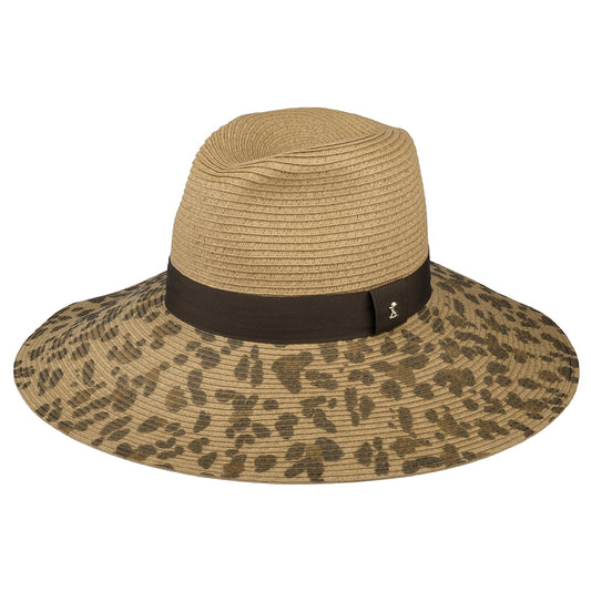 Joules Hats Sia Leopard Wide Brim Fedora Sun Hat - Natural-Brown