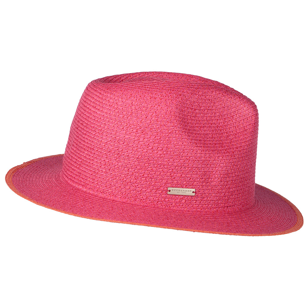 Seeberger Hats Toyo Straw Fedora Hat - Pink-Orange