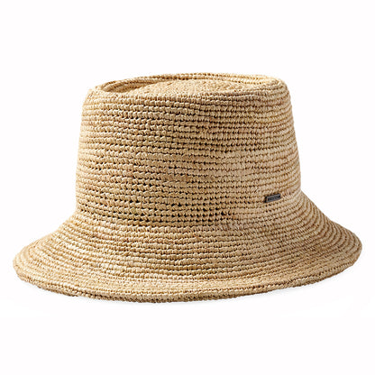 Brixton Hats Ellee Crocheted Raffia Straw Packable Bucket Hat - Tan