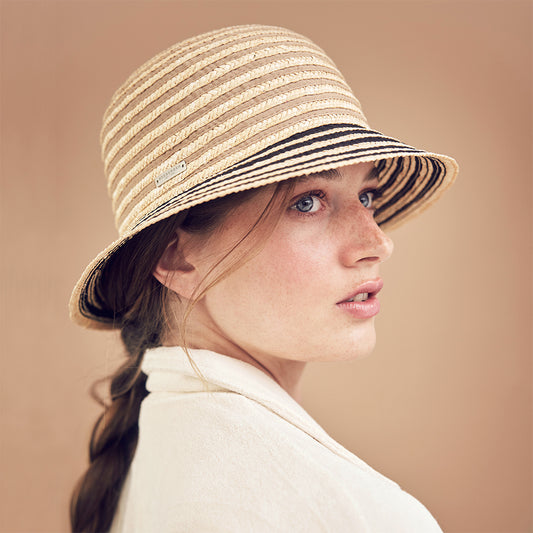 Seeberger Hats Striped Straw Cloche - Natural-Black