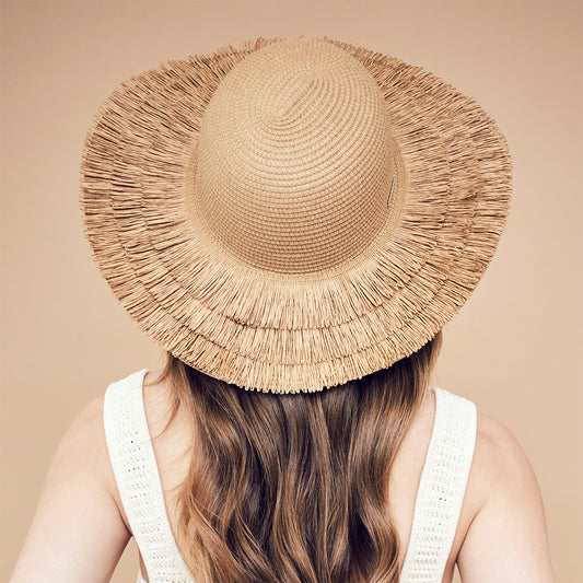 Seeberger Hats Toyo Straw Fringe Sun Hat - Light Brown