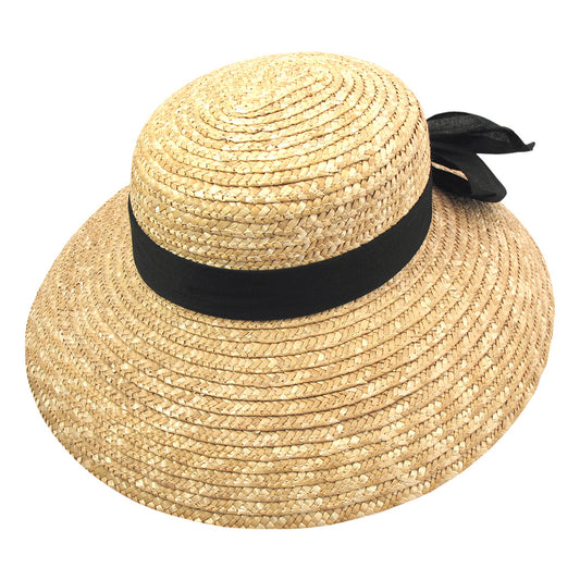 sur la tête Womens Milan Straw Boater Sun Hat - Natural