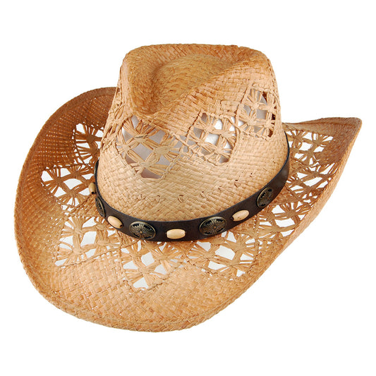 sur la tête Womens Annie Oakley Raffia Straw Cowboy Hat - Natural