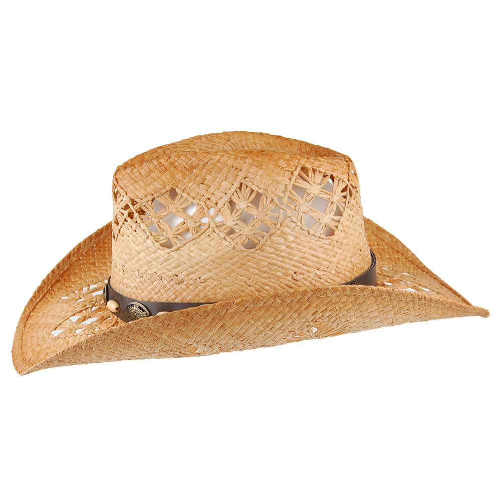 sur la tête Womens Annie Oakley Raffia Straw Cowboy Hat - Natural
