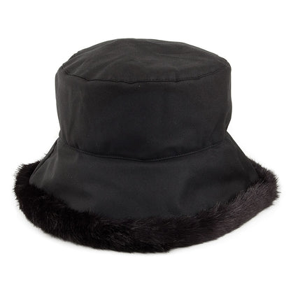 Olney Hats Beth Waxed Cotton Faux Fur Winter Hat - Black