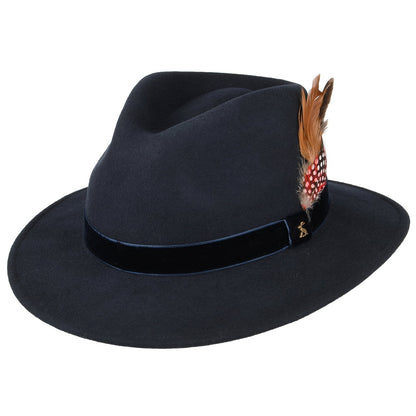 Joules Hats Felt Fedora Hat with Velvet Band - Navy Blue