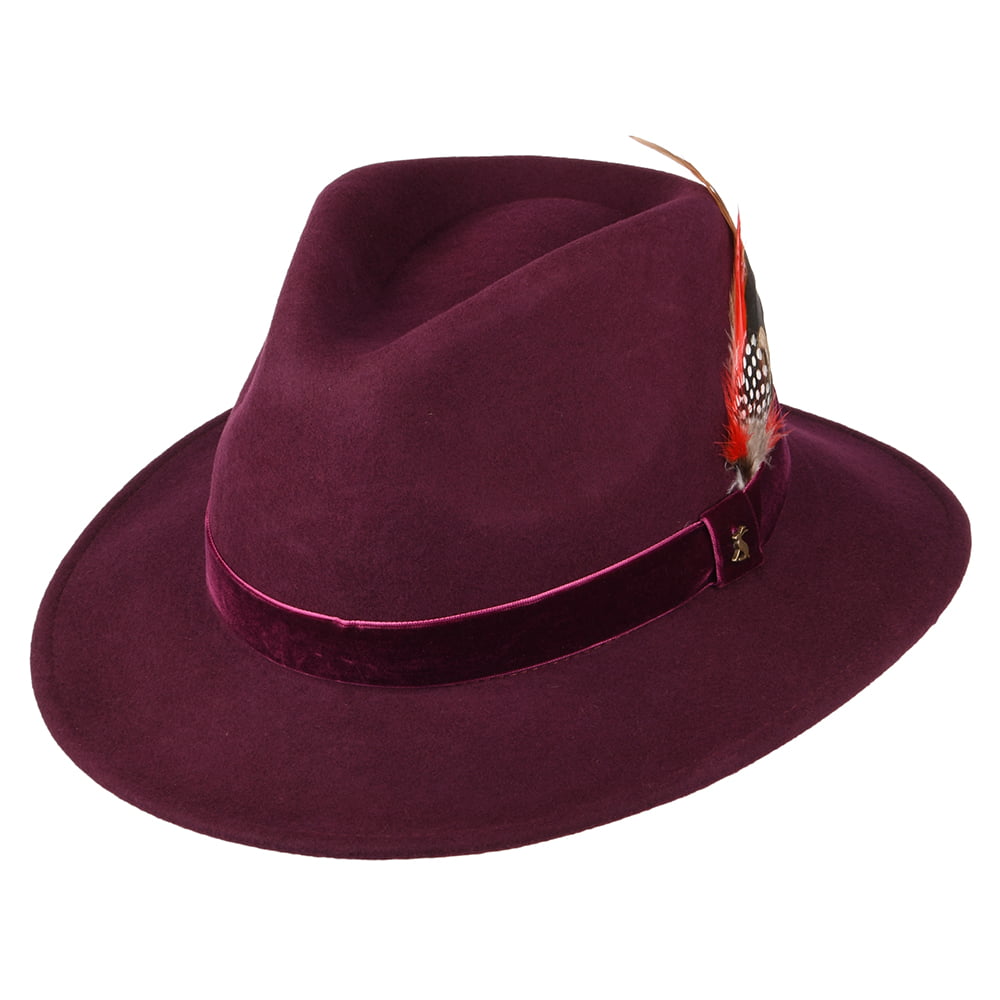 Joules Hats Felt Fedora Hat with Velvet Band - Oxblood