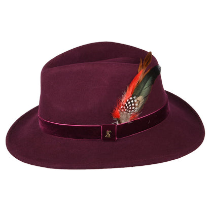 Joules Hats Felt Fedora Hat with Velvet Band - Oxblood