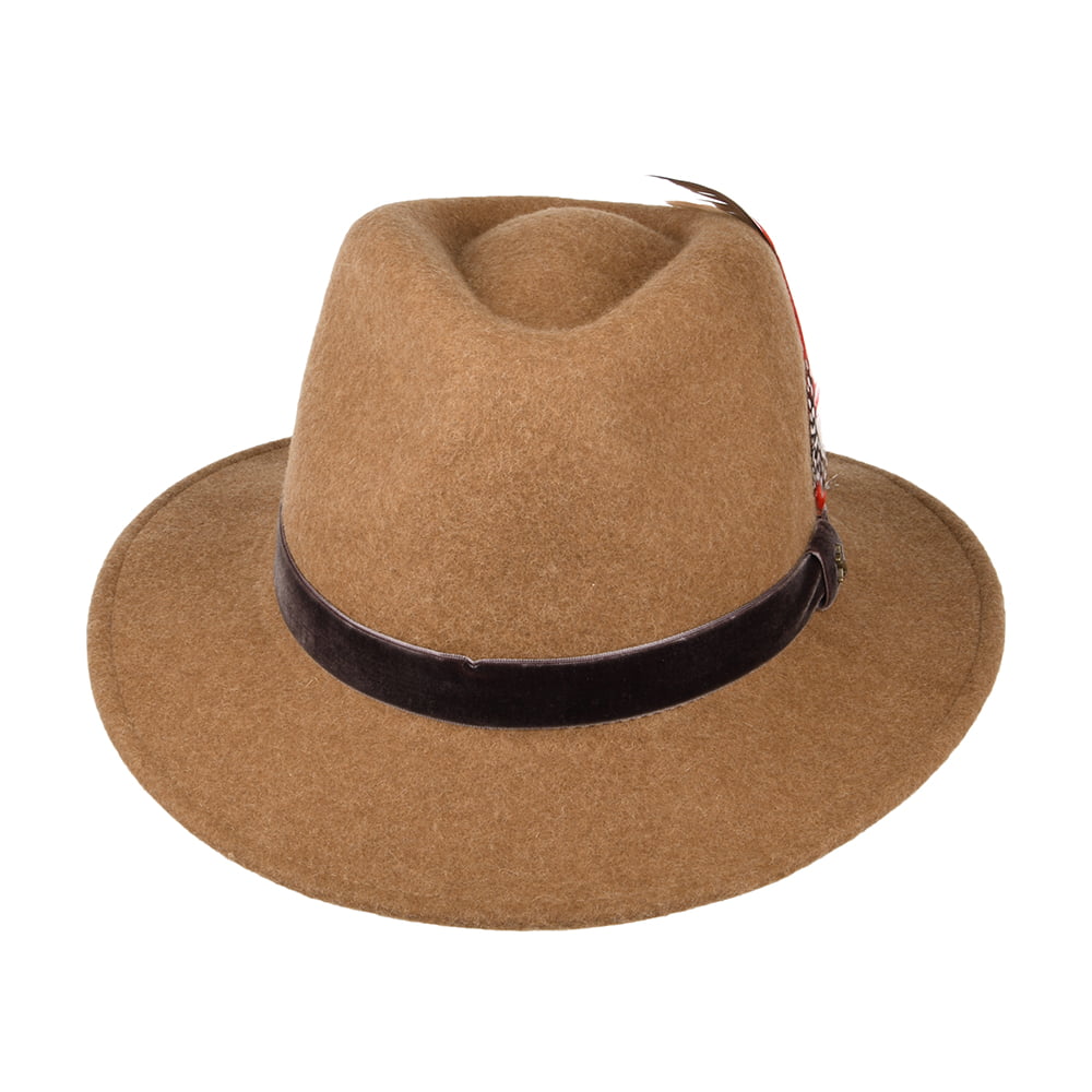 Joules Hats Felt Fedora Hat with Velvet Band - Tan