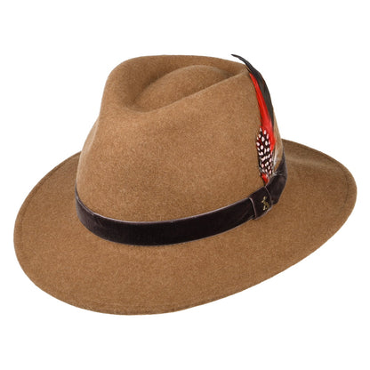 Joules Hats Felt Fedora Hat with Velvet Band - Tan