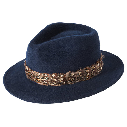 Failsworth Hats Country XX Feather Fedora Hat - Navy Blue