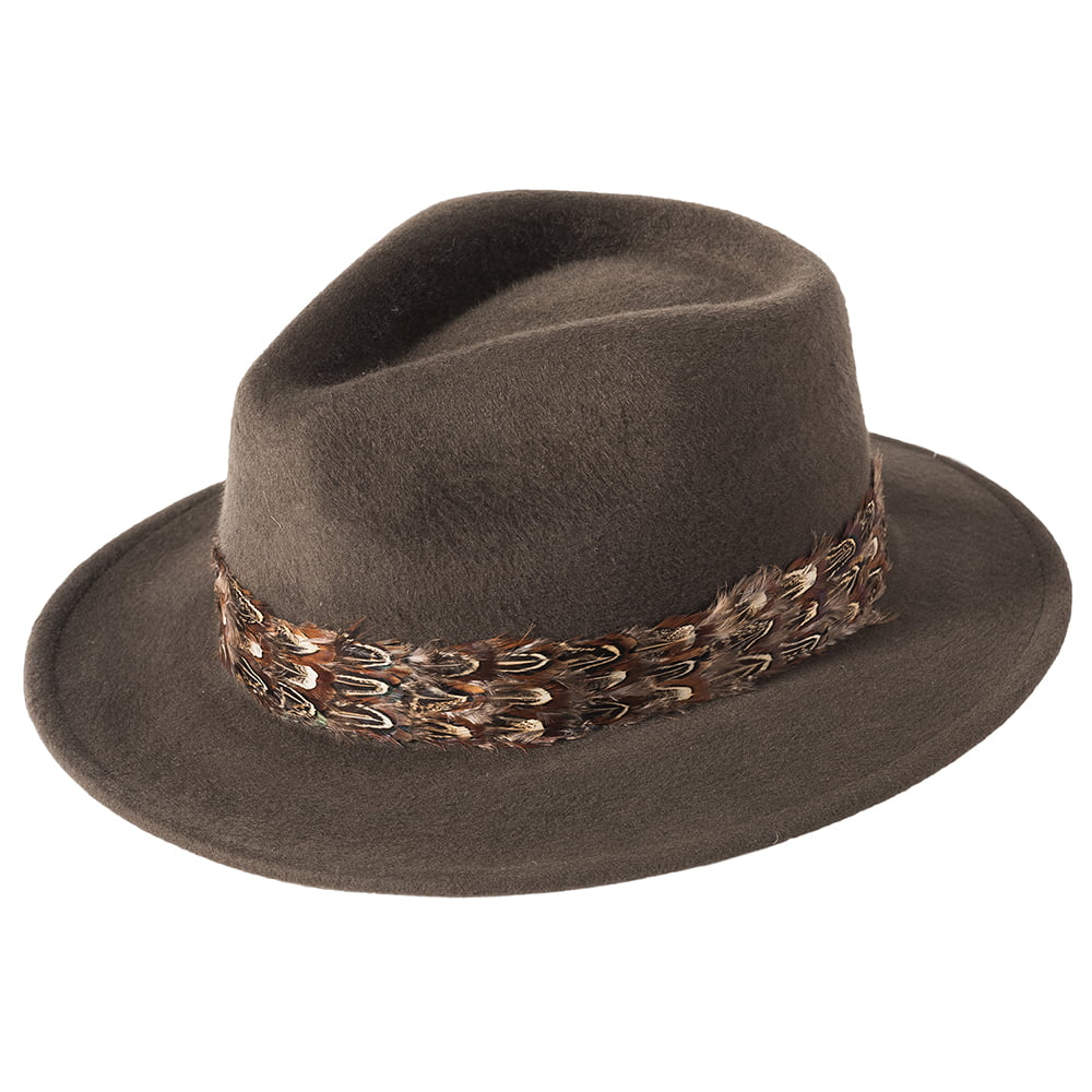 Failsworth Hats Country XX Feather Fedora Hat - Olive