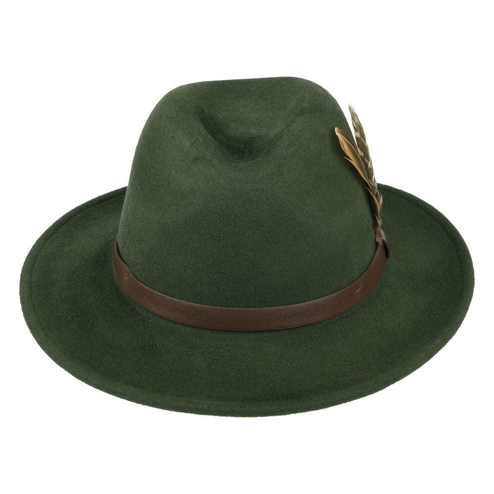 Failsworth Hats Cheltenham Showerproof Wool Felt Fedora Hat - Olive