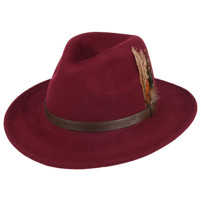 Failsworth Hats Cheltenham Showerproof Wool Felt Fedora Hat - Merlot