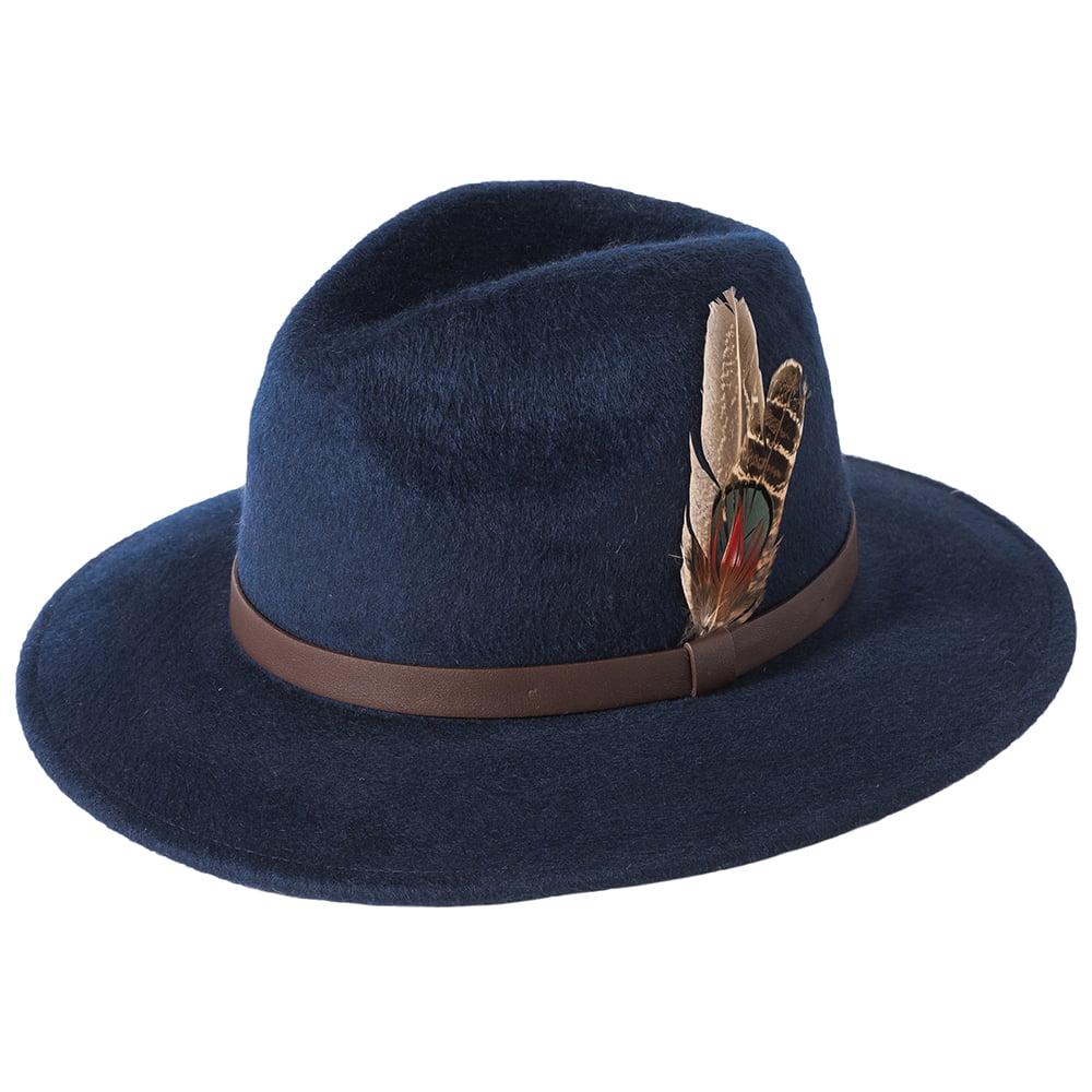 Failsworth Hats Cheltenham Showerproof Wool Felt Fedora Hat - Navy Blue