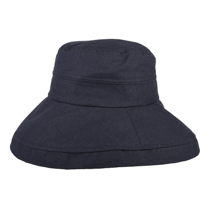 sur la tête Lily Linen-Cotton Packable Sun Hat - Navy Blue