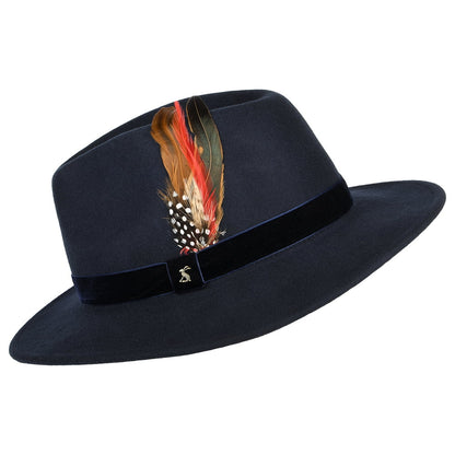 Joules Hats Wool Felt XXI Fedora Hat with Velvet Band - Navy Blue