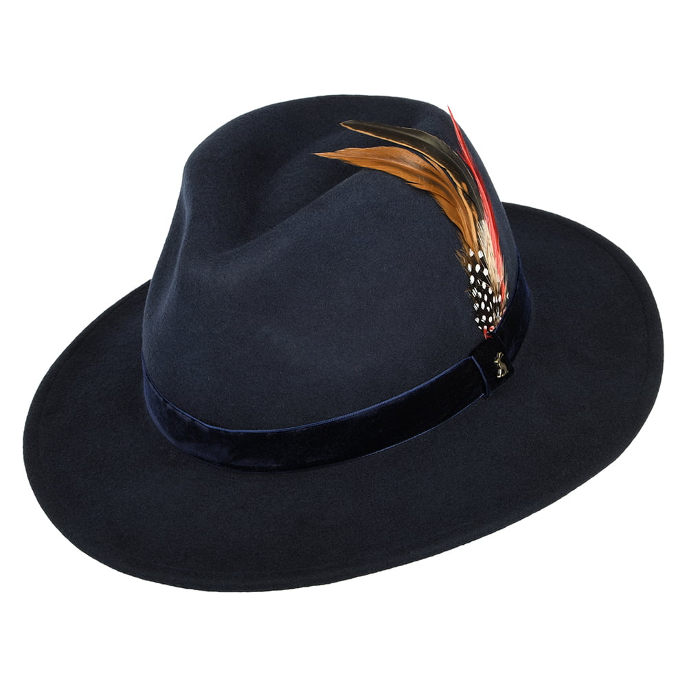 Joules Hats Wool Felt XXI Fedora Hat with Velvet Band - Navy Blue