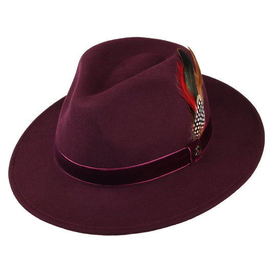 Joules Hats Wool Felt XXI Fedora Hat with Velvet Band - Oxblood