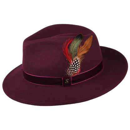 Joules Hats Wool Felt XXI Fedora Hat with Velvet Band - Oxblood