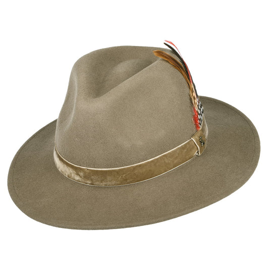 Joules Hats Wool Felt XXI Fedora Hat with Velvet Band - Khaki