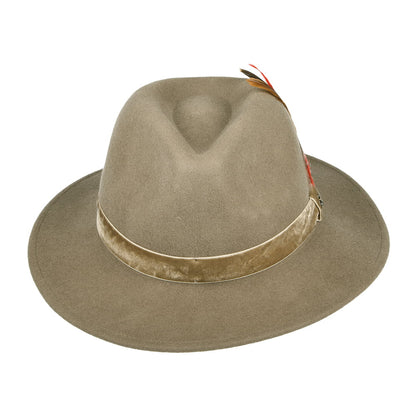 Joules Hats Wool Felt XXI Fedora Hat with Velvet Band - Khaki