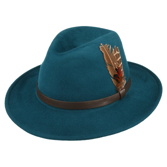 Failsworth Hats Cheltenham Showerproof Wool Felt Fedora Hat - Teal