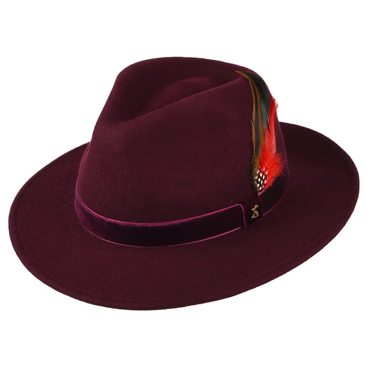 Joules Hats Wool Felt Fedora Hat With Velvet Band - Oxblood