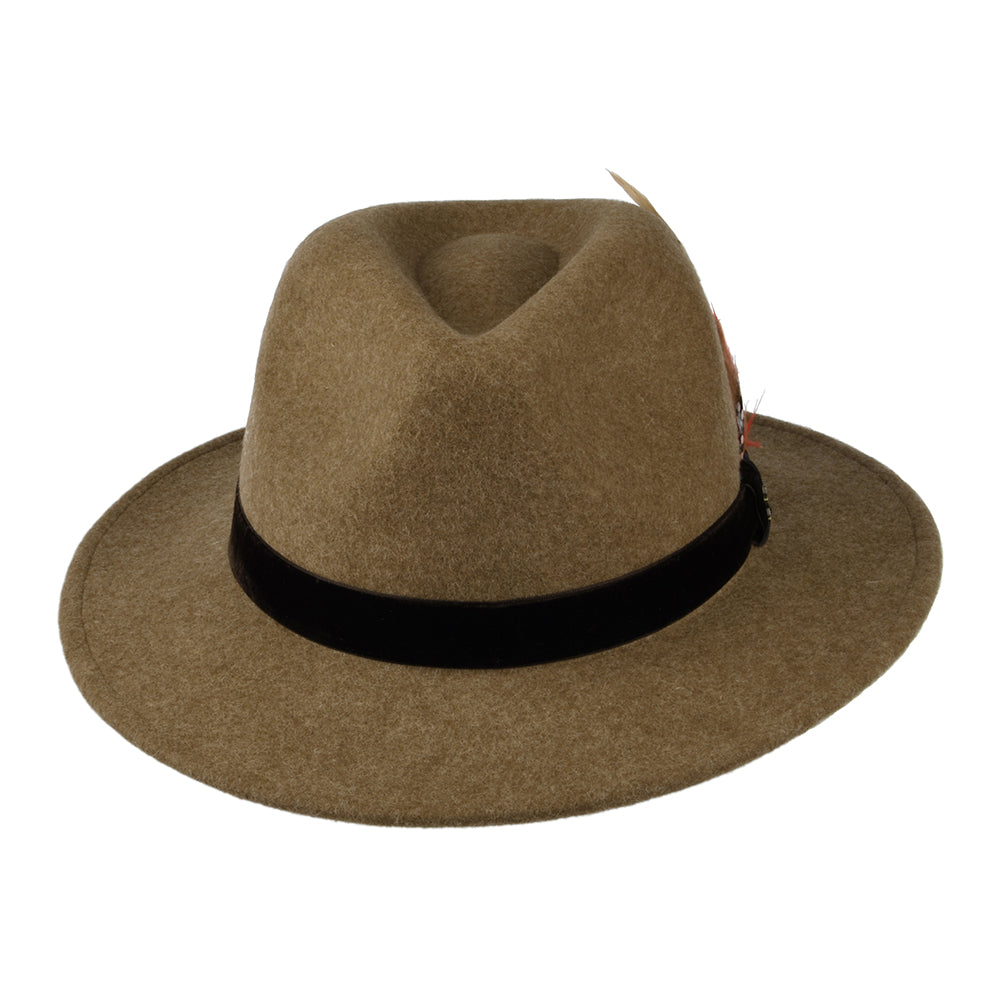 Joules Hats Wool Felt Fedora Hat With Velvet Band - Camel