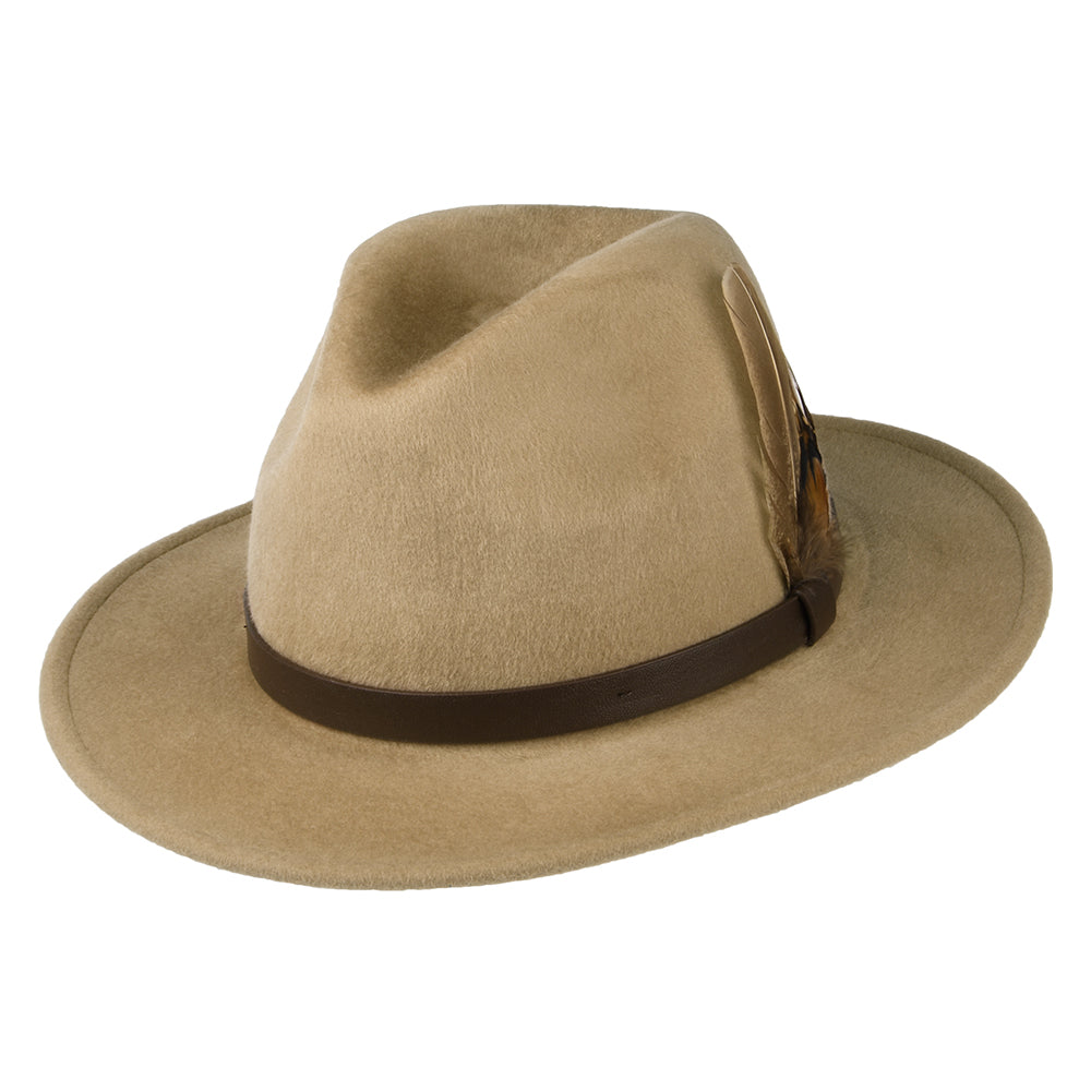 Failsworth Hats Cheltenham Showerproof Wool Felt Fedora Hat - Camel
