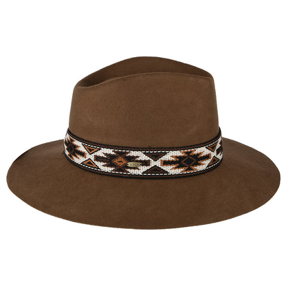 Scala Hats Dona Wool Felt Safari Fedora Hat with Aztec Band - Pecan