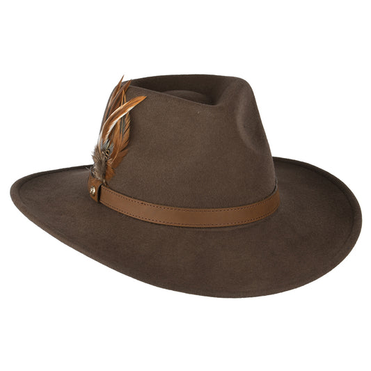 Failsworth Hats Showerproof Wool Felt Outback Hat With Feathers - Brown
