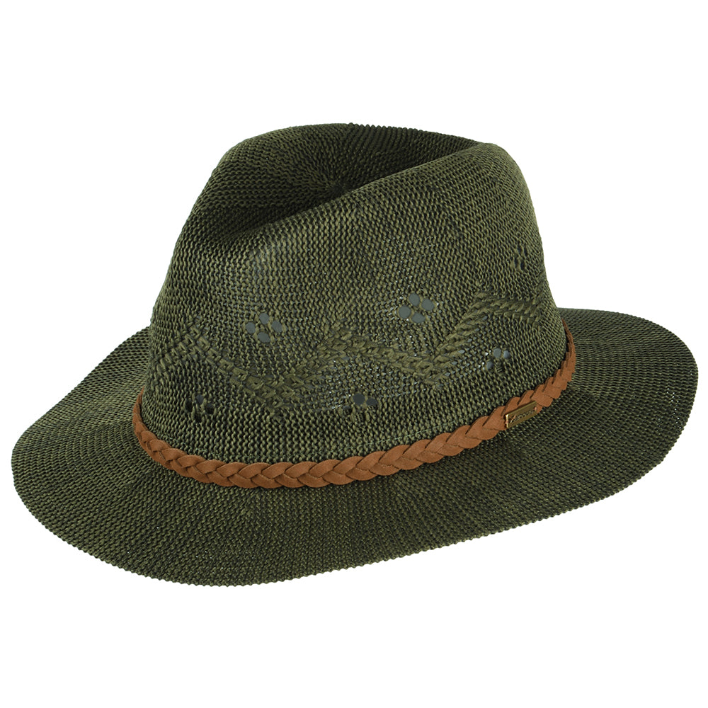 Barbour Hats Flowerdale Crochet Fedora Hat - Olive