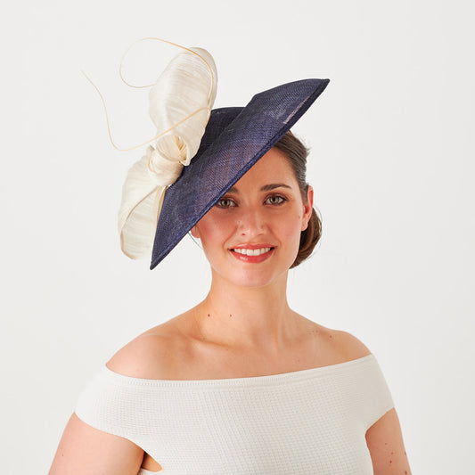 Failsworth Hats Claire Wedding Hatinator With Big Bow - Navy-Ivory