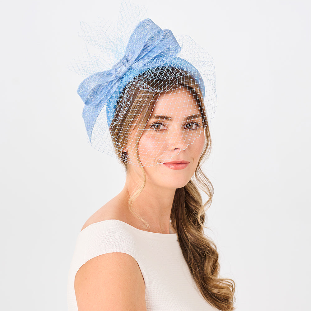 Failsworth Hats Audrey Bow Occasion Headband With Veil - Bluebell