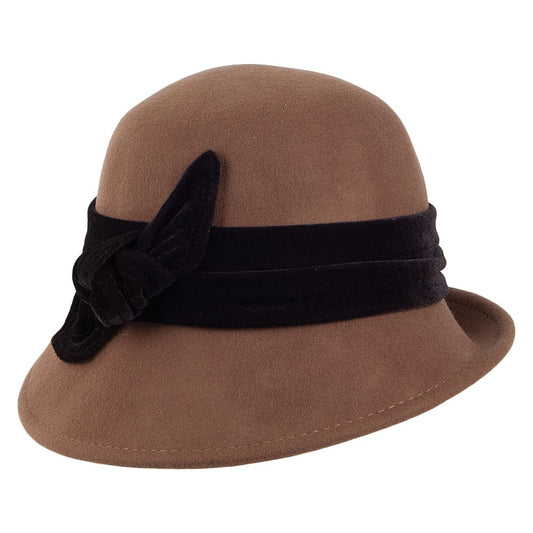 Scala Hats Madeline Wool Felt Cloche with Velvet Band - Pecan