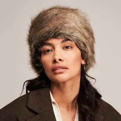 Helen Moore Womens Faux Fur Winter Pillbox Hat - Light Brown