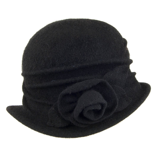 Scala Hats Sienna Wool Cloche with Rosette - Black