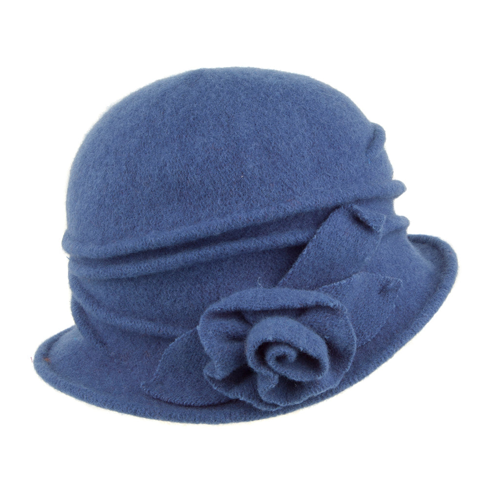 Scala Hats Sienna Wool Cloche with Rosette - Blue