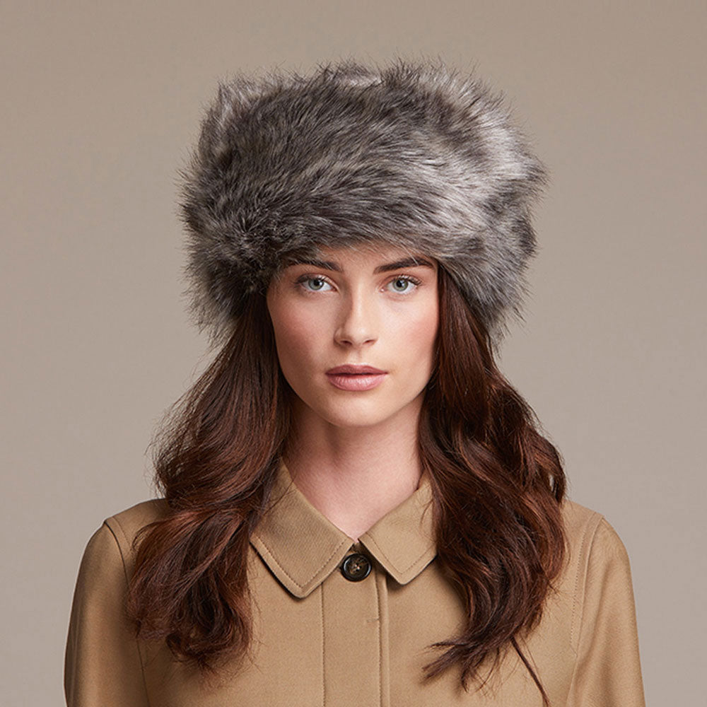 Helen Moore Womens Faux Fur Winter Pillbox Hat - Grey