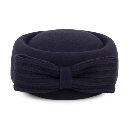 Whiteley Hats Jackie O Loop Bow Wool Pillbox Hat - Navy Blue