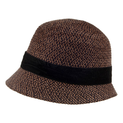 Betmar Hats Lucille Cloche Hat With Velvet Ribbon - Brown-Multi