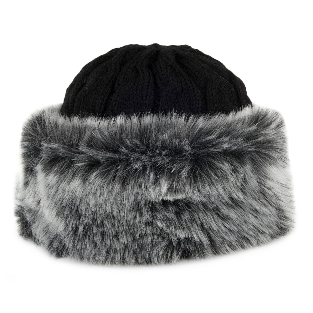 Whiteley Hats Italian Knit Winter Hat with Faux Fur Cuff - Black
