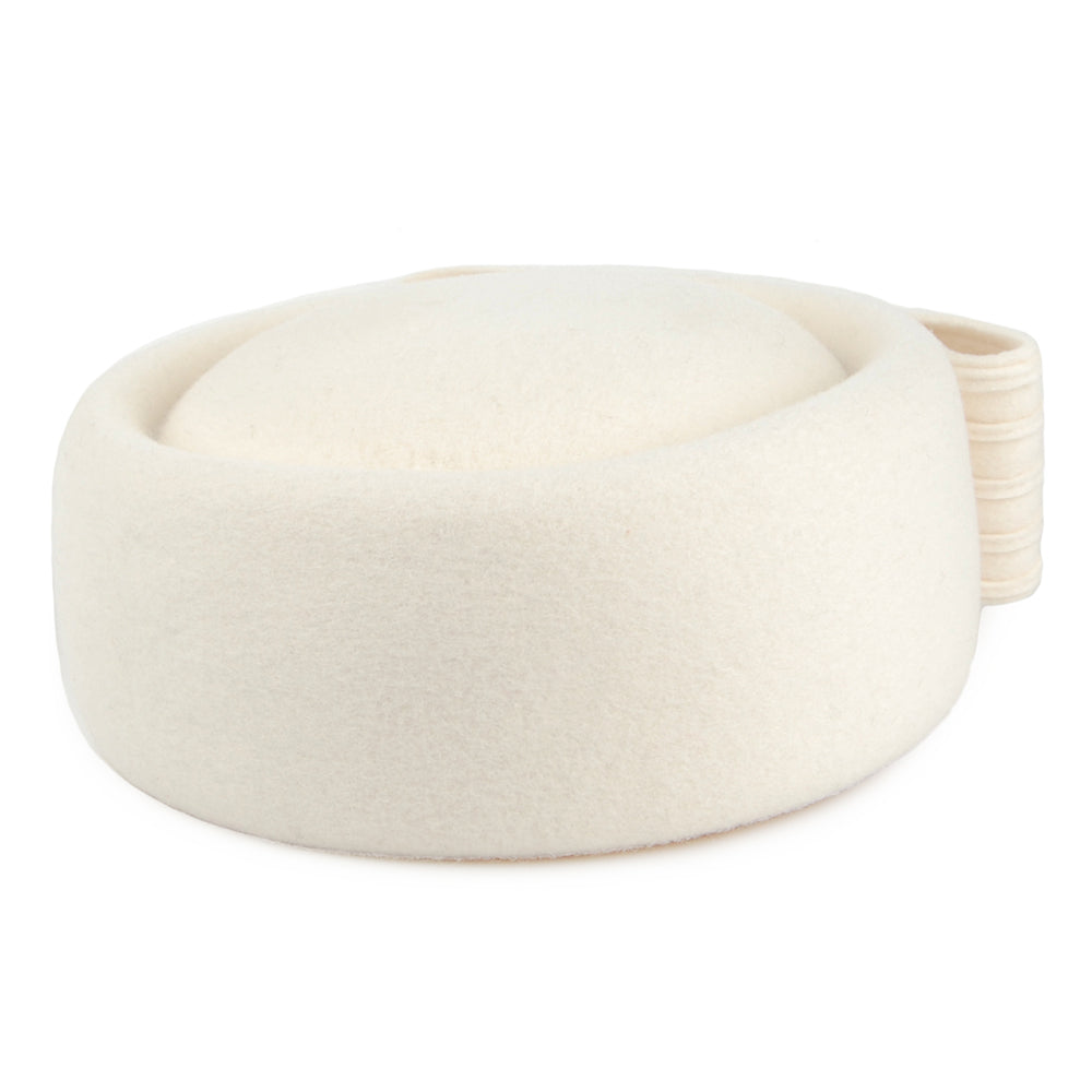 Whiteley Hats Jackie O Loop Bow Wool Pillbox Hat - Off White