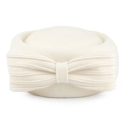 Whiteley Hats Jackie O Loop Bow Wool Pillbox Hat - Off White