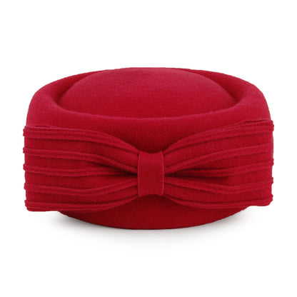 Whiteley Hats Jackie O Loop Bow Wool Pillbox Hat - Red