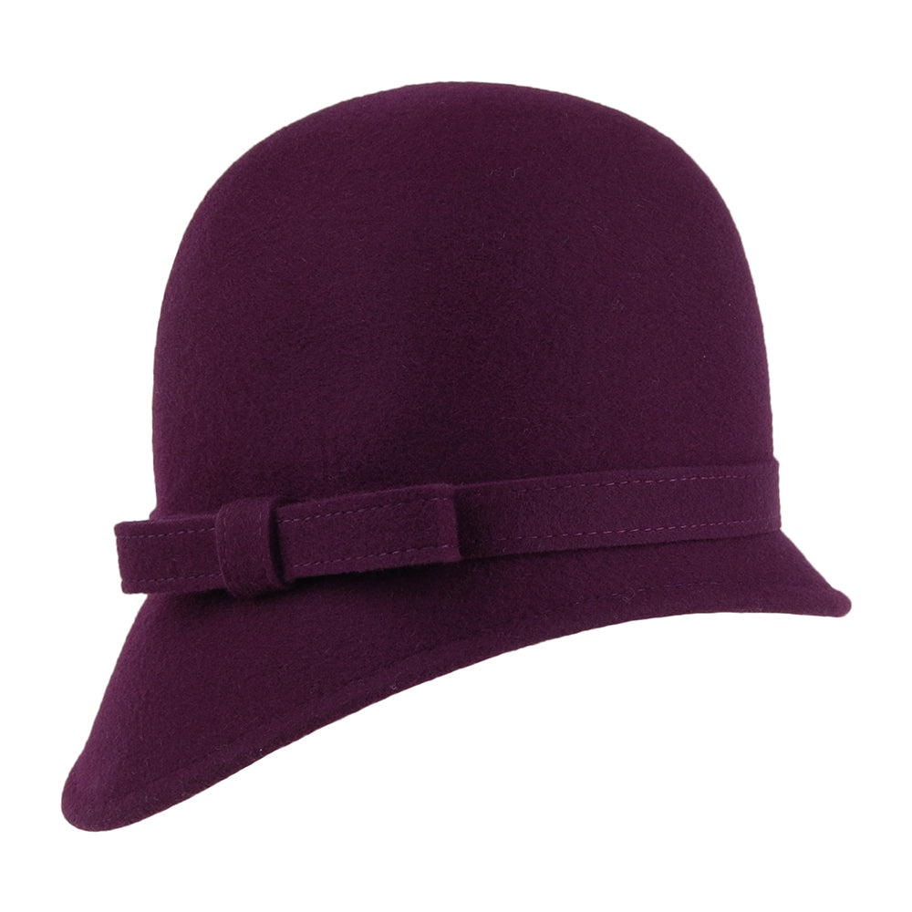 Whiteley Hats Harper Wool Cloche With Bow - Mulberry