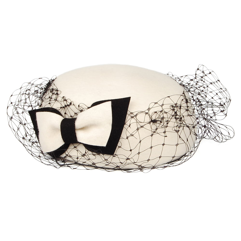 Whiteley Hats Veda Bow With Veil Pillbox Hat - Winter White