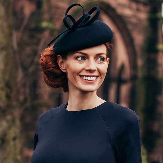 Failsworth Hats Alice Pillbox Hat With Curls - Navy Blue