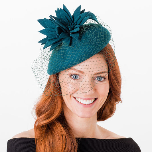 Failsworth Hats Miriam Pillbox Hat With Veil - Teal